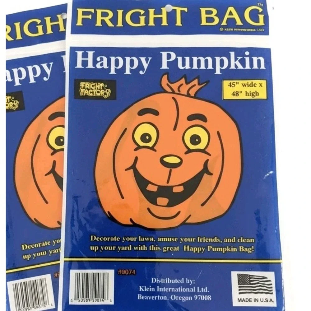 Vtg Fright Factory Pumpkin Leaf Bag Large Fright Bag Happy Halloween Decor USA